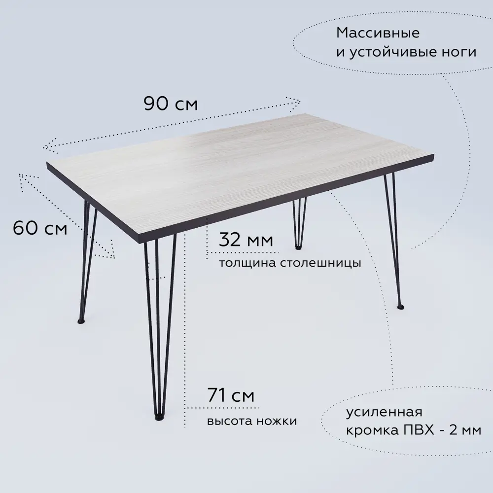 91547596 Стол прямоугольный Fabrikka 04.04.02.08 0.8 90x74.2x60 см ЛДСП цвет антрацит/ ясень шимо светлый STLM-0884832