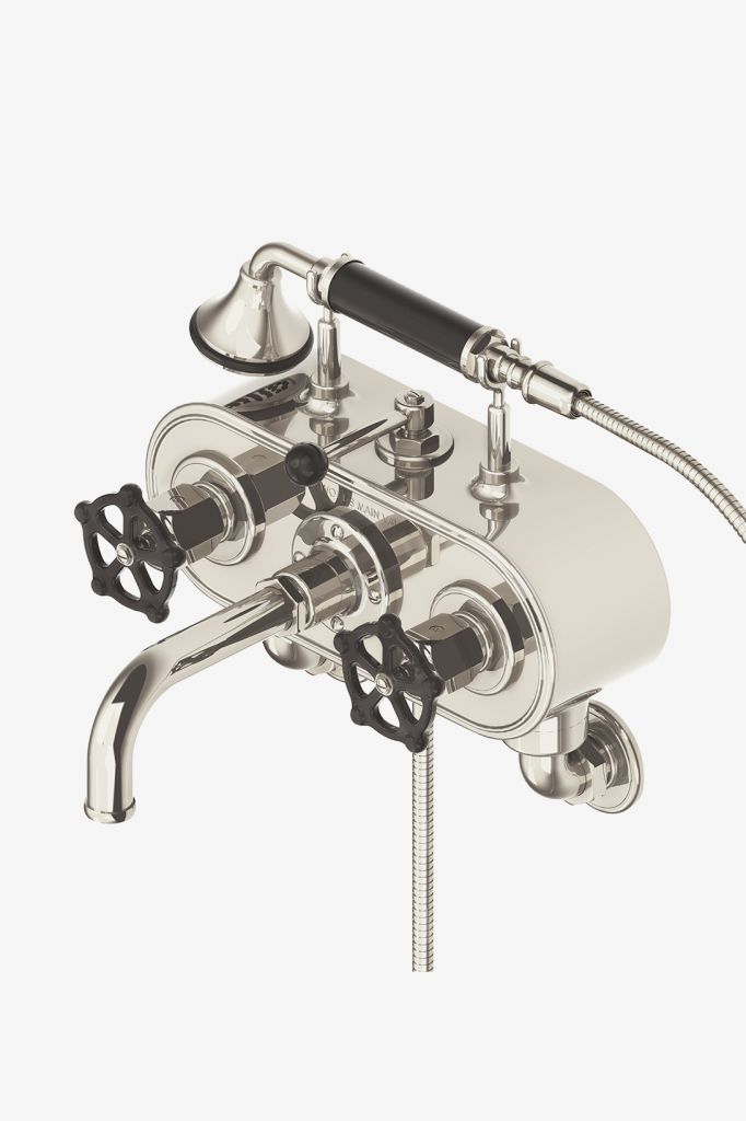 RGXT20 Настенный наполнитель для ванн с регулятором, ручной душ и черные ручки для колес Waterworks 