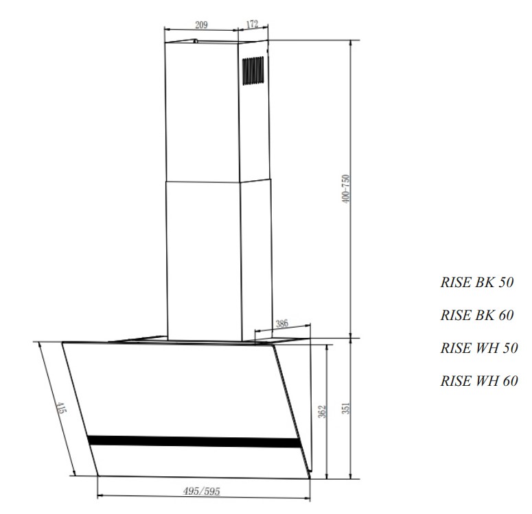 9106564 Вытяжка наклонная ELIKOR RISE BK 60 черный/черный STDN-0089381 - Вид №9