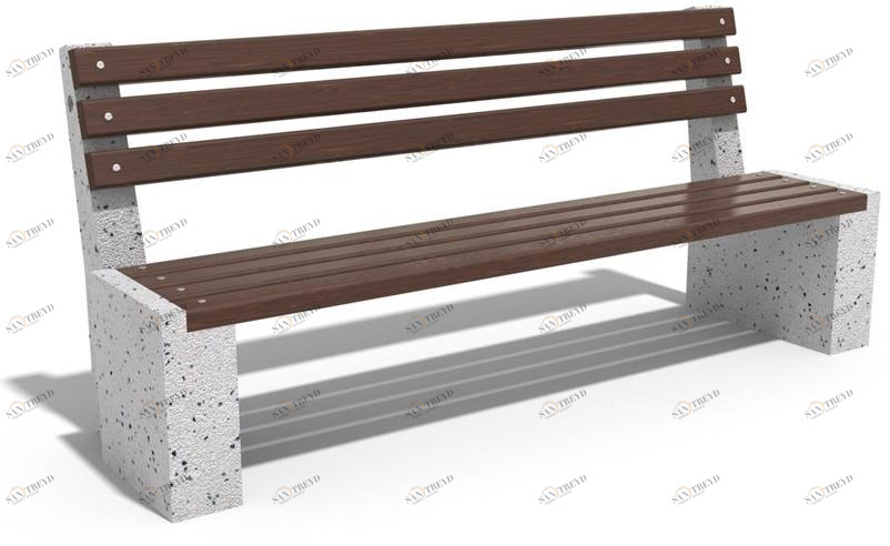 ENCHO ENCHEV - ETE Скамейка из бетона и дерева со спинкой  237 
