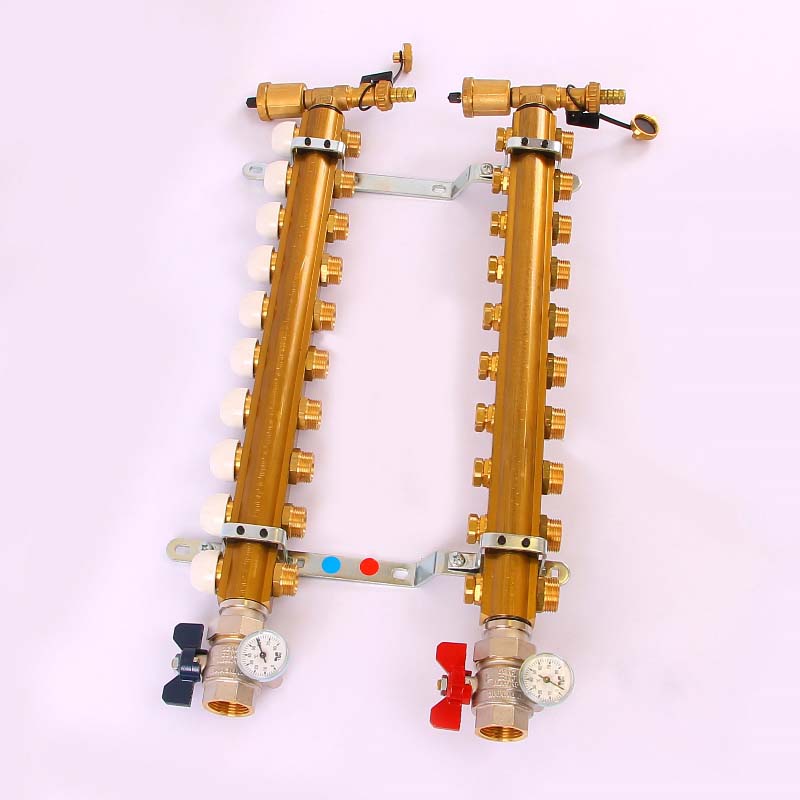 Коллекторная группа с кронштейнами, регулировочными и термостатическими вентилями TIEMME 1"x3/4"ЕК 10 выходов 3870036 - Вид №2