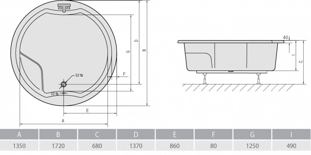 Акриловая ванна ALPEN Royal Round 172 73211 - Вид №2