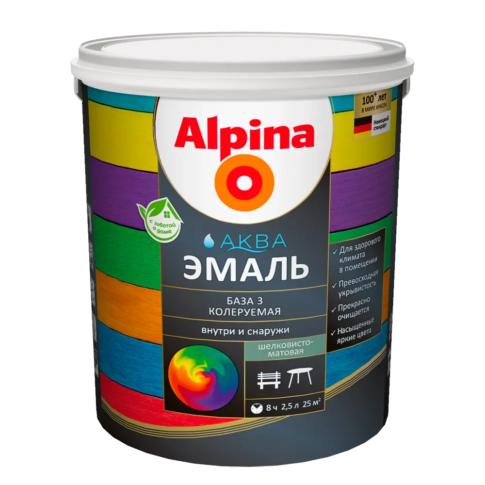 Эмаль Alpina Аква полуматовая База 3 цвет прозрачный 2.35 л STLM-2084666