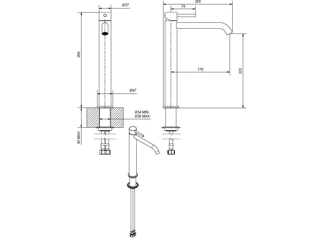 Смеситель для раковины из хромированной латуни Bugnatese K-Line ARCH-00023044 - Вид №2