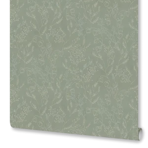 Флизелиновые обои Euro Decor Physalis зеленые с растительным рисунком 89426589