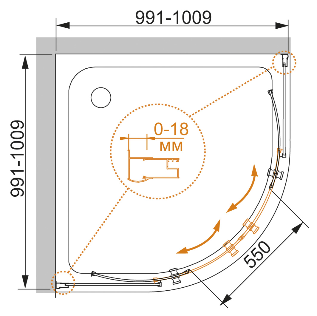 Душевой уголок CEZARES PRATICO-R-2-100-P-Cr - Вид №5