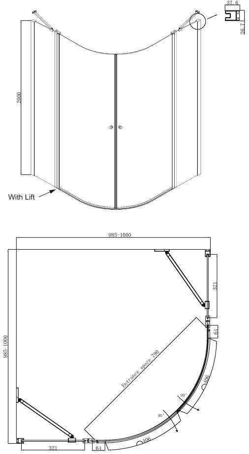 Душевое ограждение Ambassador Nord 13011102 (1000x1000x2000), 1 место - Вид №9