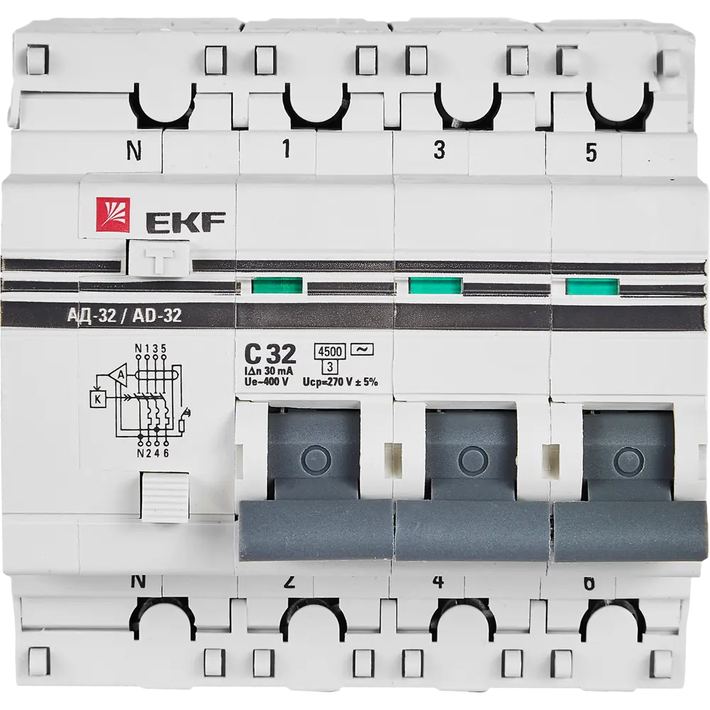 Дифференциальный автомат EKF АД-32 3P N C32 А 30 мА 4.5 кА АС STLM-2093807 - Вид №1
