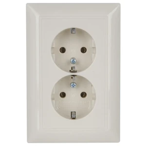 Розетка двойная встраиваемая ABB Basic 55 с заземлением, цвет бежевый 13595218 STLM-2159546