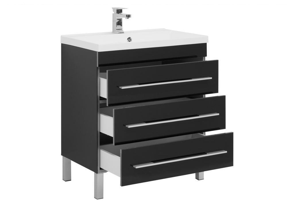 Тумба с раковиной Aquanet Верона NEW 75 черный (напольная 3 ящика) 0017847400204118 - Вид №1