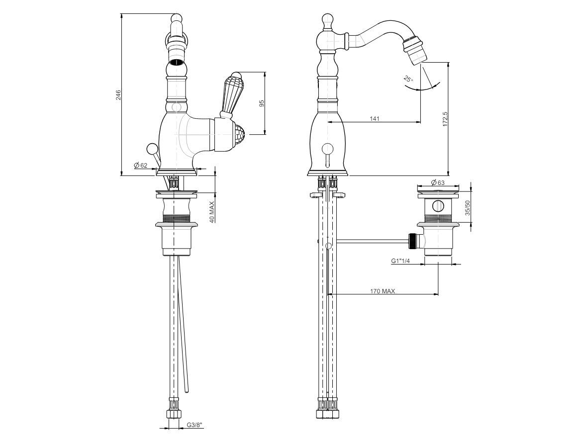 Смеситель для биде с одной ручкой Rubinetterie Frattini MORGAN 29833NP / 29833SC ARCH-00012923 - Вид №2