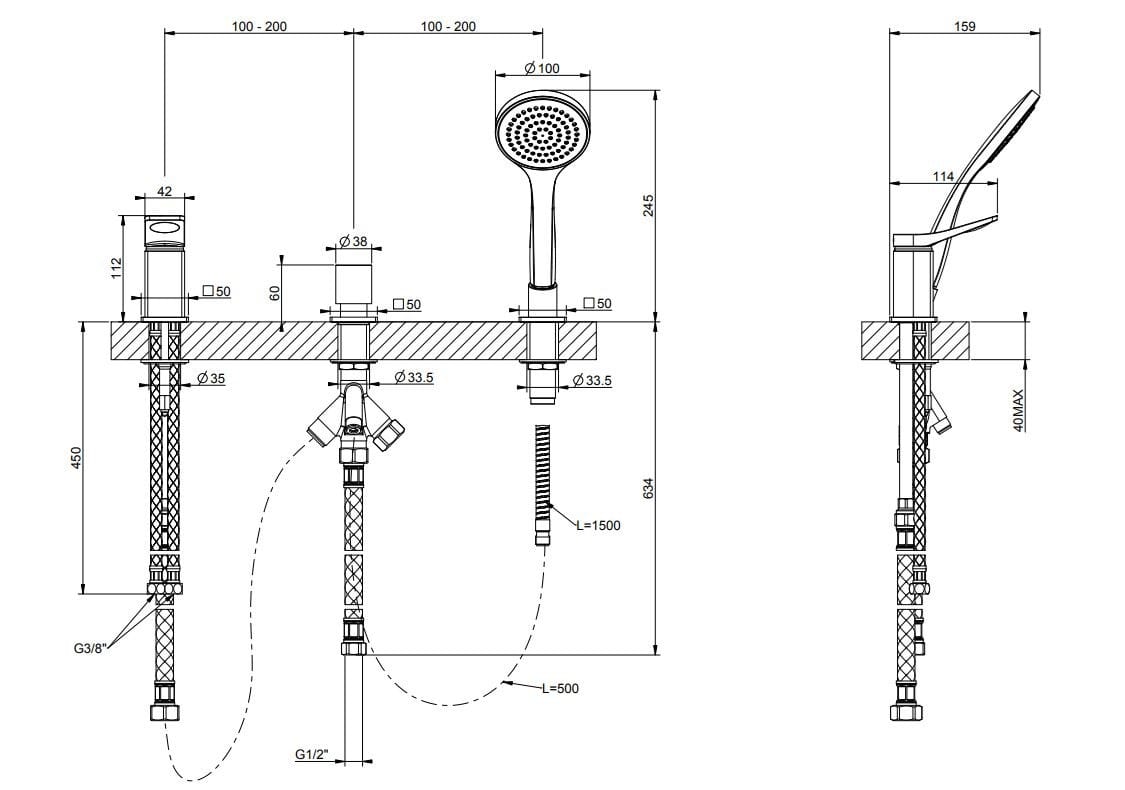 Смеситель для ванны с 3 отверстиями из латуни с переключателем Gessi рельеф ARCH-00133104 - Вид №2