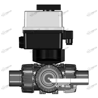 SANIT 613829 3-ходовой шаровой кран ТКД, ПП, д 20 - 63 г, разъем для сварки термической сварки, Т-отверстие 