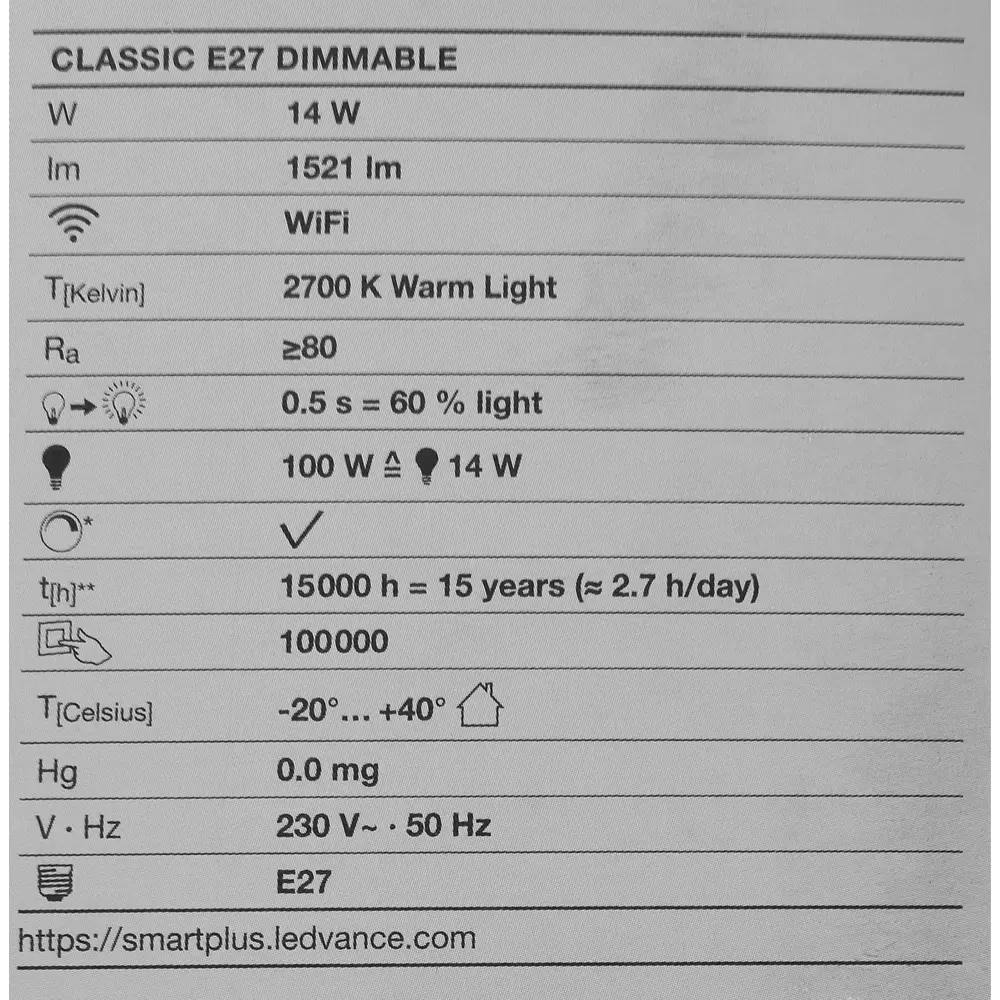 Набор умных ламп светодиодных Wi-Fi Osram Smart Plus E27 220-240 В 14 Вт груша матовая 1521 лм, теплый белый свет, 3 шт LEDVANCE STLM-2181216 - Вид №5
