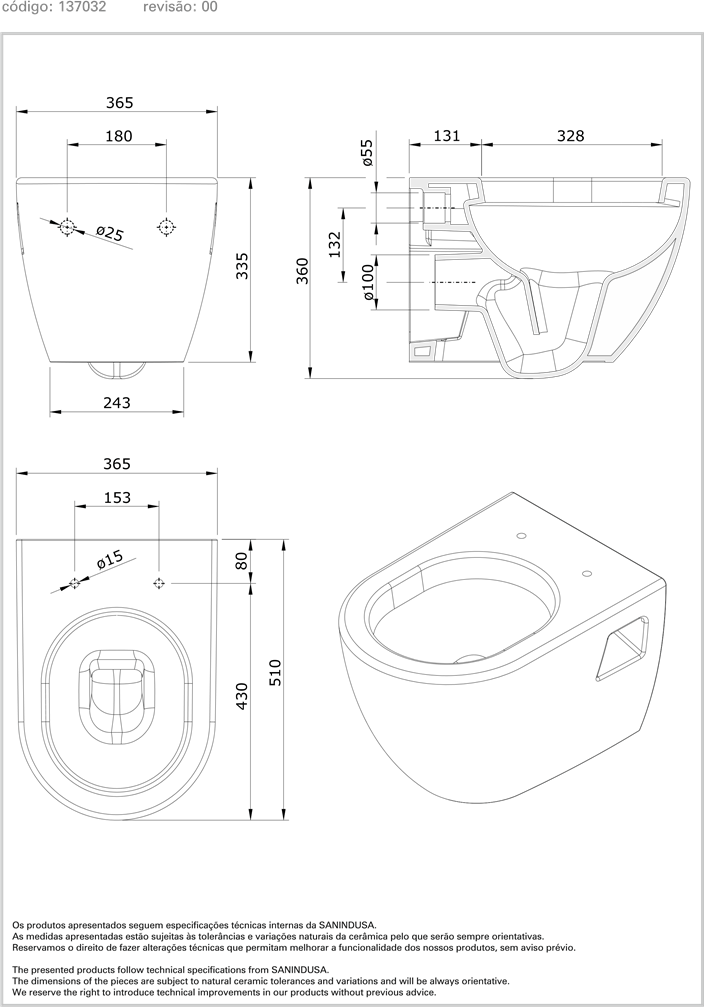137932004 Подвесной унитаз настенный Белый Sanindusa Sanibold Португалия - Вид №1