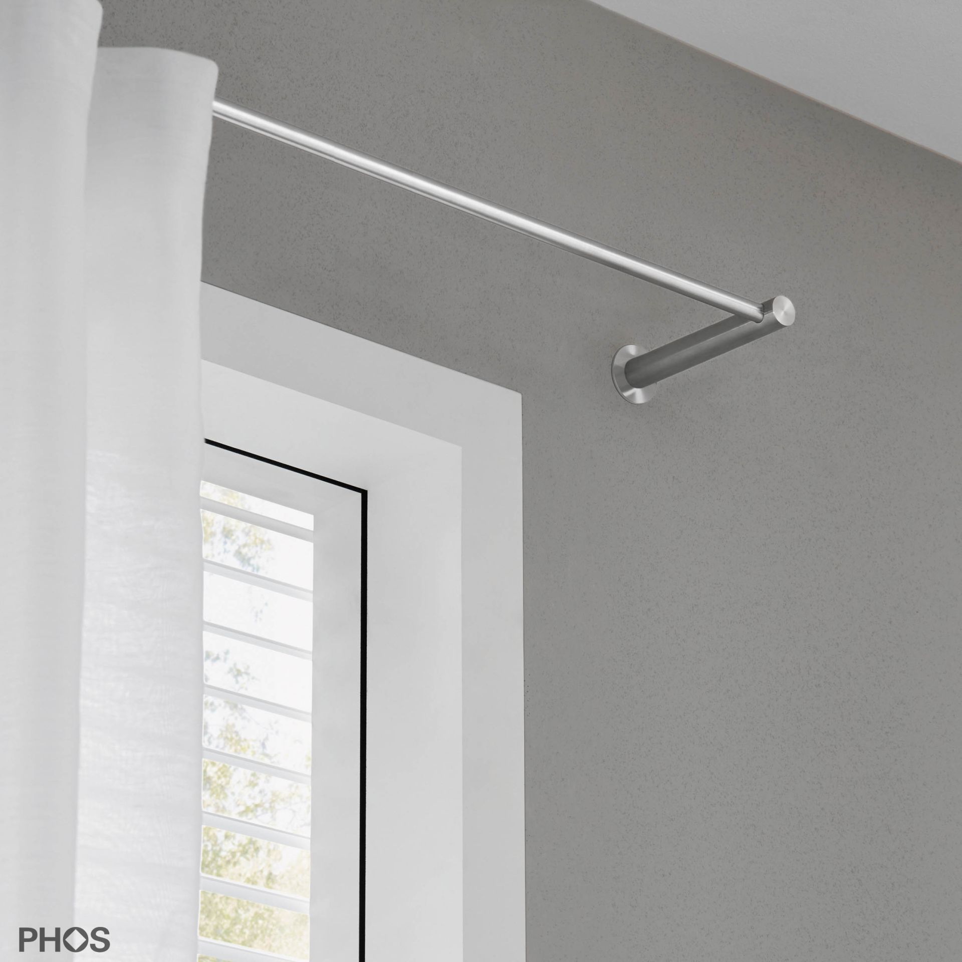 VS20-140E2200 Комплект карнизов: 220 см с 2 концевыми кронштейнами и 1 кронштейном в качестве центральной опоры (большое расстояние от стены) PHOS  - Вид №1