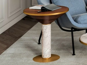 Momocca Круглый высокий журнальный столик с мраморным основанием и деревянной столешницей Emma