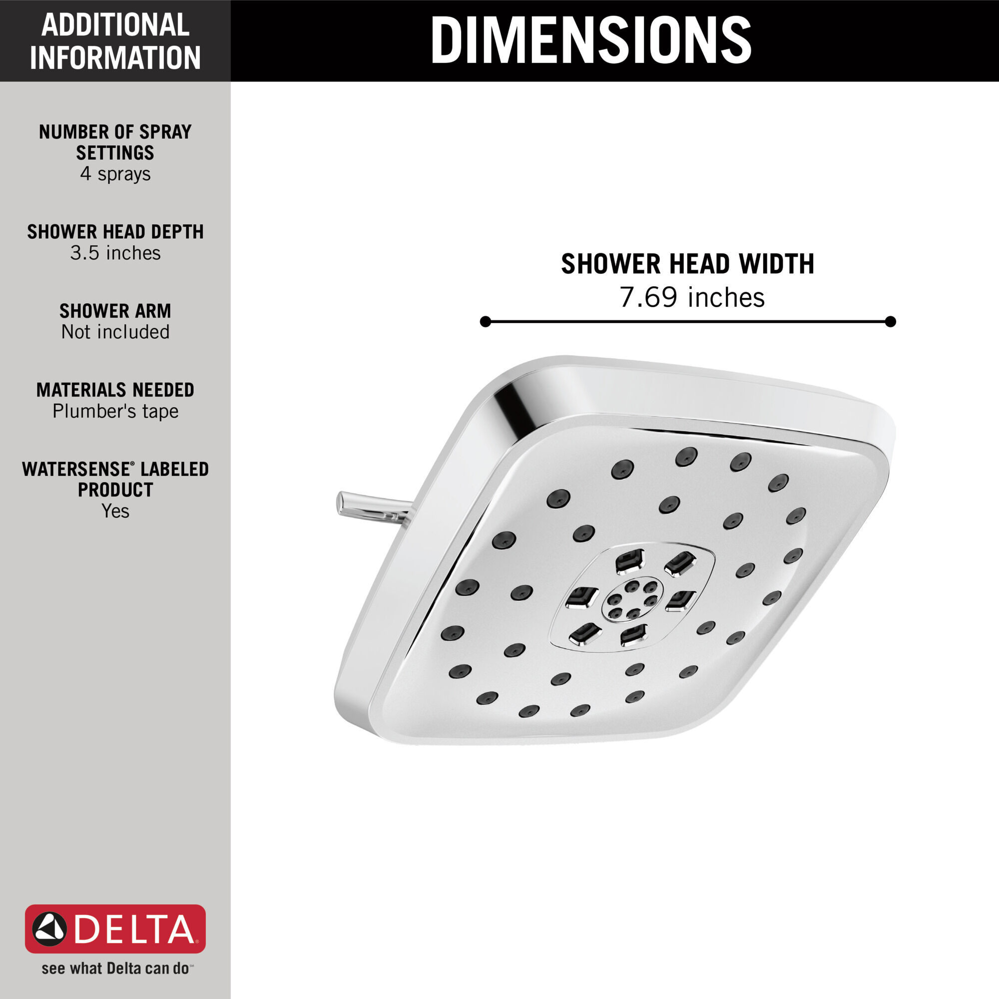 52460 H2Okinetic® 4-х позиционная душевая лейка с UltraSoak ™ Delta Faucet Universal Showering Хром  - Вид №1