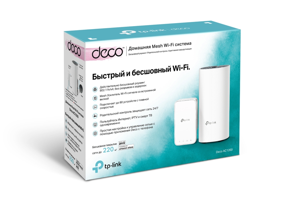 Deco AC1200(2-Pack) Ac1200 mesh wi-fi system, 867mbps at 5ghz+300mbps at 2.4ghz, 2 10/100mbps ports, 2 internal antennas, mu-mimo TP-Link Santreyd  - Вид №3