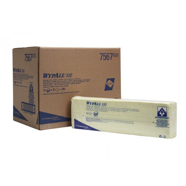 7567 Kimberly Clark Протирочные салфетки листовые Kimberly-Clark WypAll X80 7567 1-слойный 10 пачек по 25 листов, желтый 