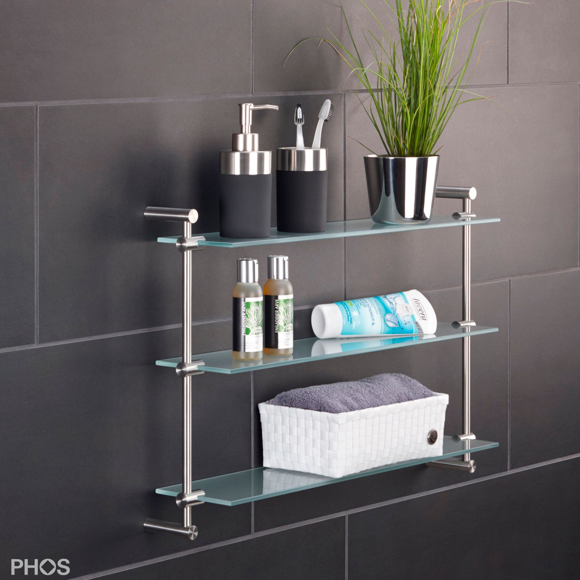 GR600-3-B Полка для ванной комнаты с 3 стеклянными полками PHOS 