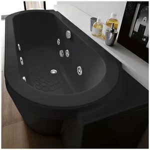 Ванна Gruppo treesse Playa V818B-SX-C чёрная с гидромассажем и дезинфекцией овальная угловая пристенная левая