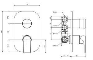 Встраиваемый однорычажный смеситель для душа с переключателем