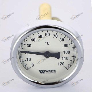 Термометр биметаллический F+R801 63 мм 120° WATTS с погружной гильзой 75 мм 10005809