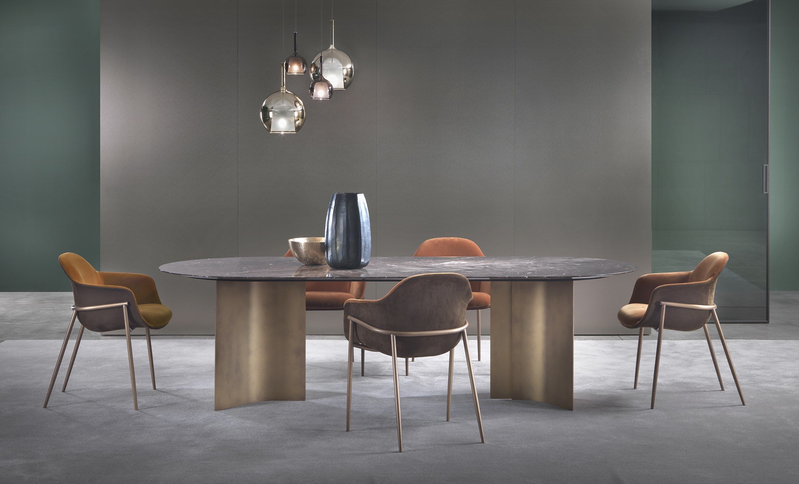 Овальный стол с мраморным верхом и изогнутым металлическим основанием Marelli Wave ARCH-00138111 - Вид №19