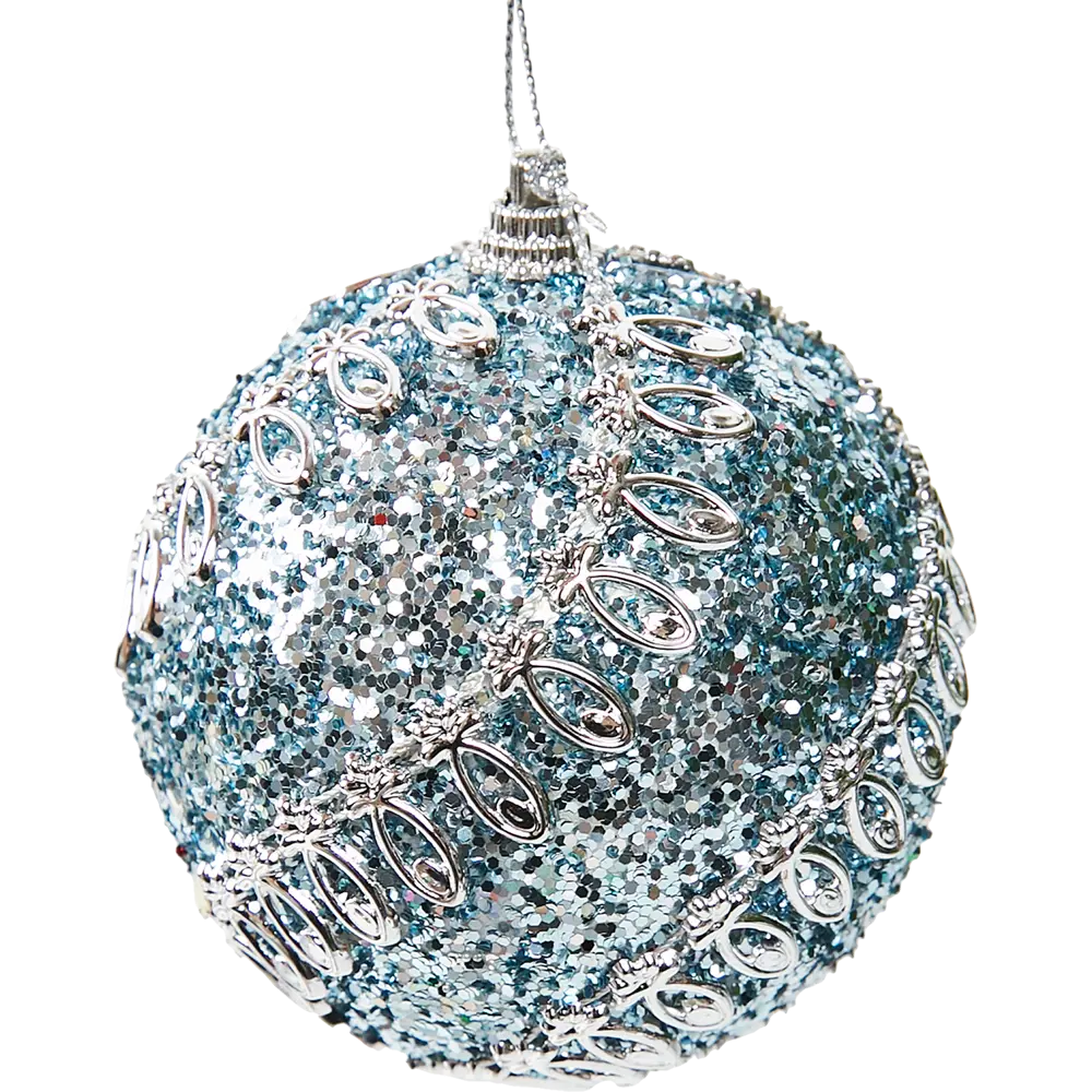 87036398 Елочное украшение Шар с узором из блесток Christmas ø8 см цвет синий STLM-1467511 Santreyd  - Вид №1