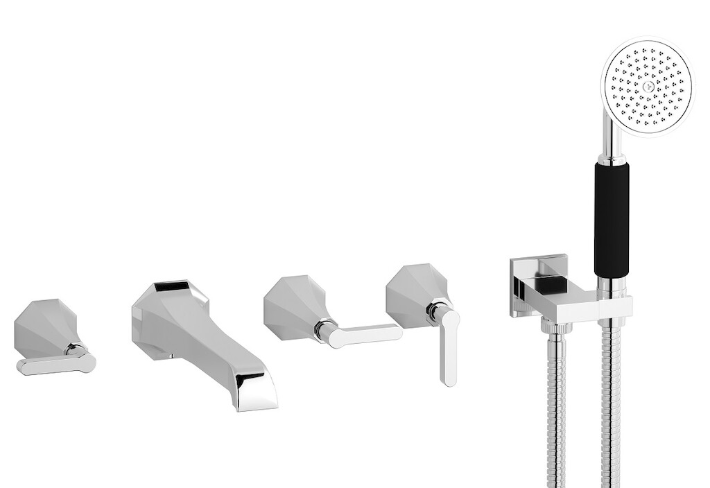 Настенный смеситель для ванной на 5 отверстий с дивертером и душевым гарнитуром. WE ARE IB bl398cc Chrome Belmondo 