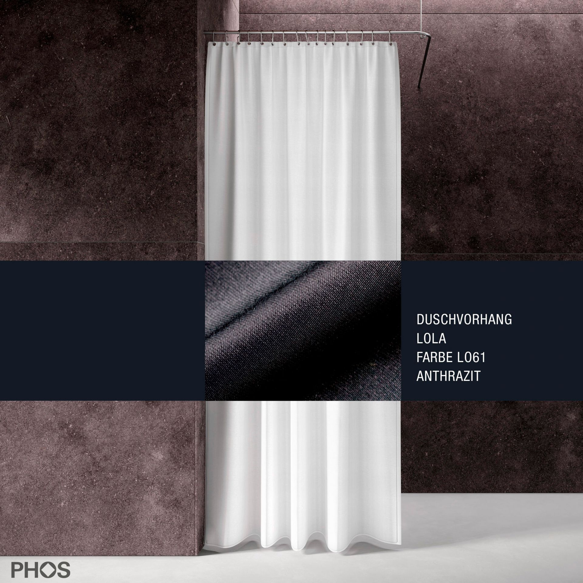 DV-LOLA200-230-LO61 Занавеска для душа лола, длина 200 см, ширина 230 см. антрацит PHOS 