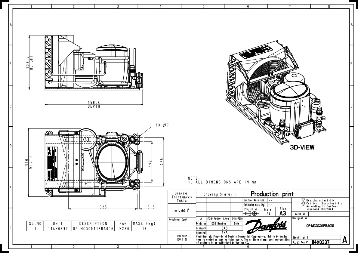 Danfoss OP-MCGC — компрессорно-конденсаторный агрегат OP-MCGC007FRA00G агрегат компр.-конд. 114X0216  - Вид №10