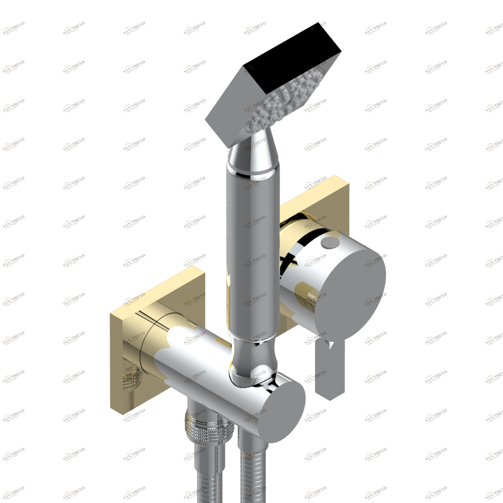 A61-6561B Trim only for wall mixer with complete handshower on hook Thg-paris Marina с металлическими ручками Хром/золото A61 6561B CAT.A