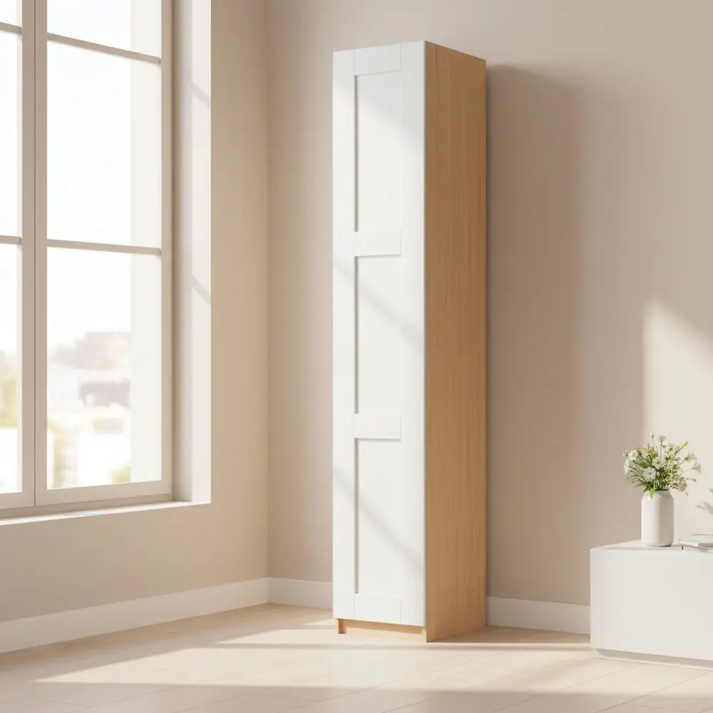 Шкаф распашной Реймс белый с  2 полками и 4 ящиками 40х232,2х54,5 ЛДСП каркас дуб комано Santreyd Лион STLM-2035423