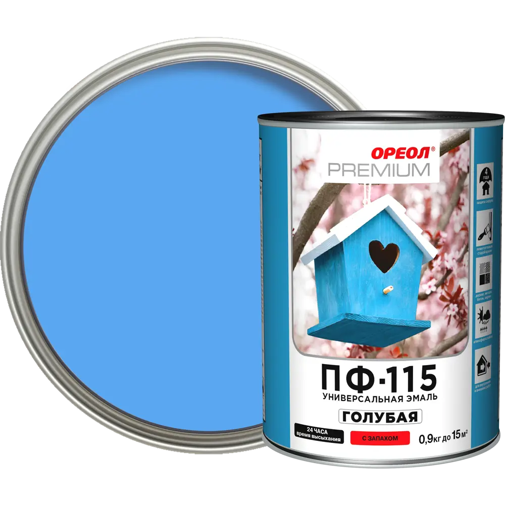 Эмаль Ореол Premium ПФ-115 глянцевая цвет голубой 0.9 кг STLM-2106376