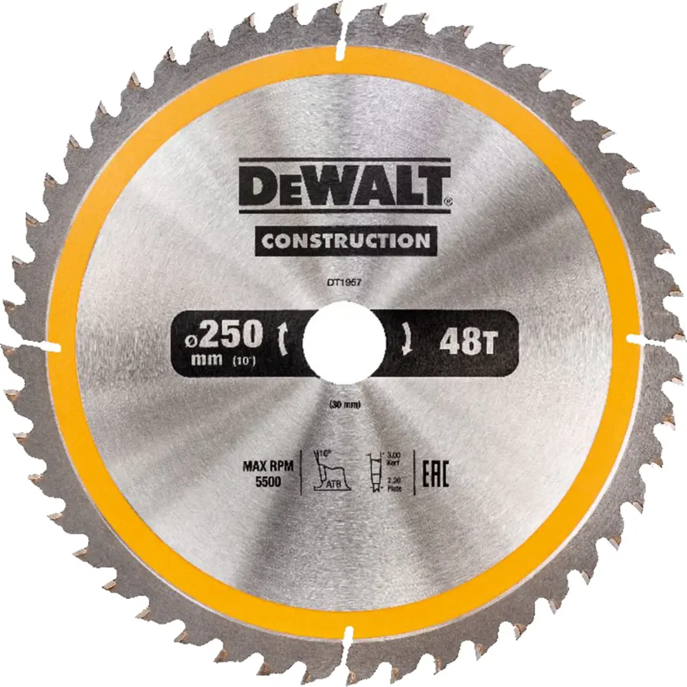 93708467 Пильный диск по дереву с гвоздями Dewalt Construction 250х30 мм 48 зубов DT1957-QZ STLM-0838154