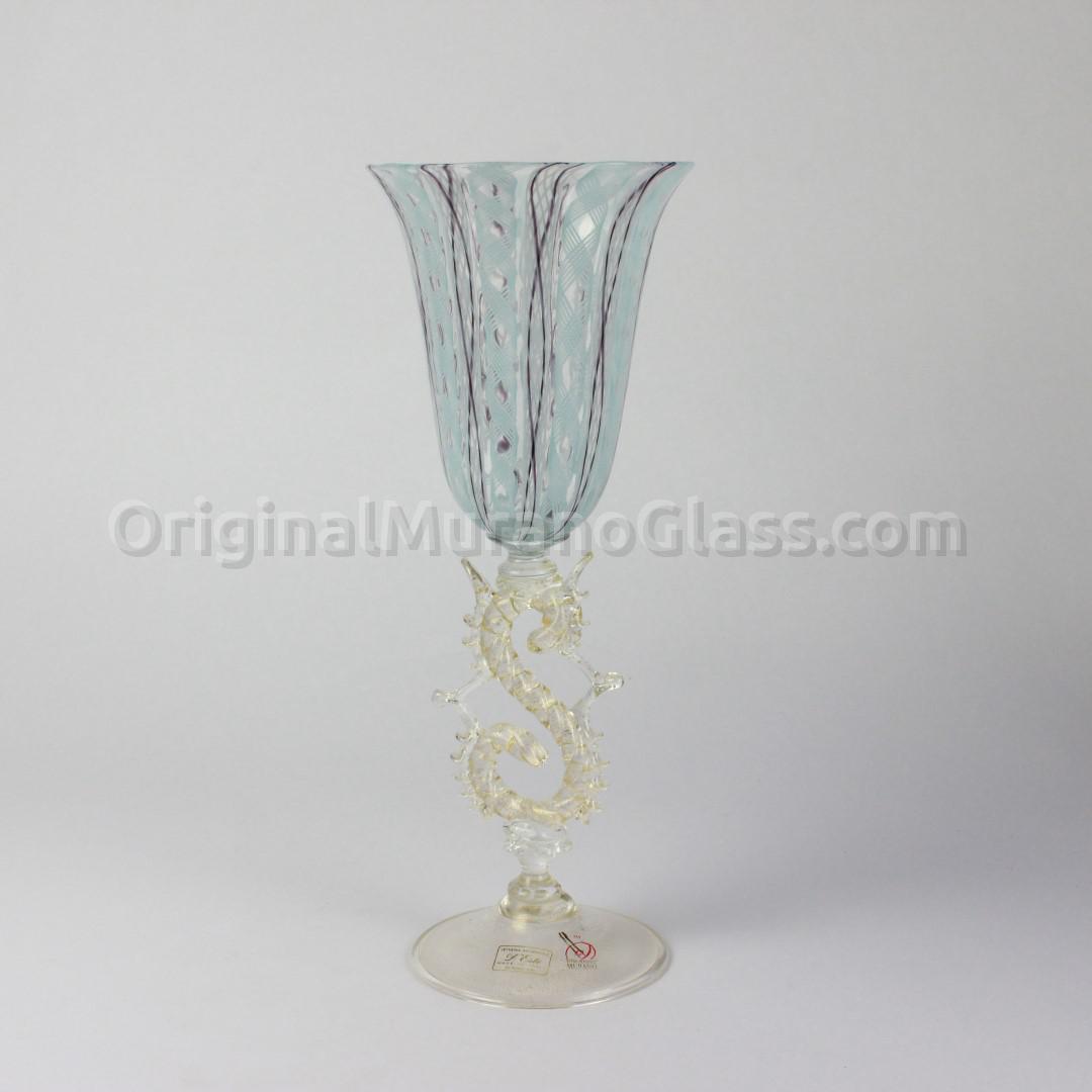 1015 ORIGINALMURANOGLASS Венецианский бокал Голубая филигрань - Filigrana azzurra S - муранское стекло OMG 10 см  - Вид №1