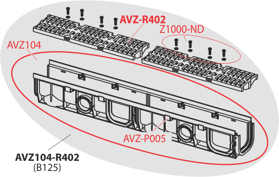 Дренажный канал 100 мм с пластиковой рамой и решеткой из композитного материала B125 ALCAPLAST AVZ104R402 - Вид №2