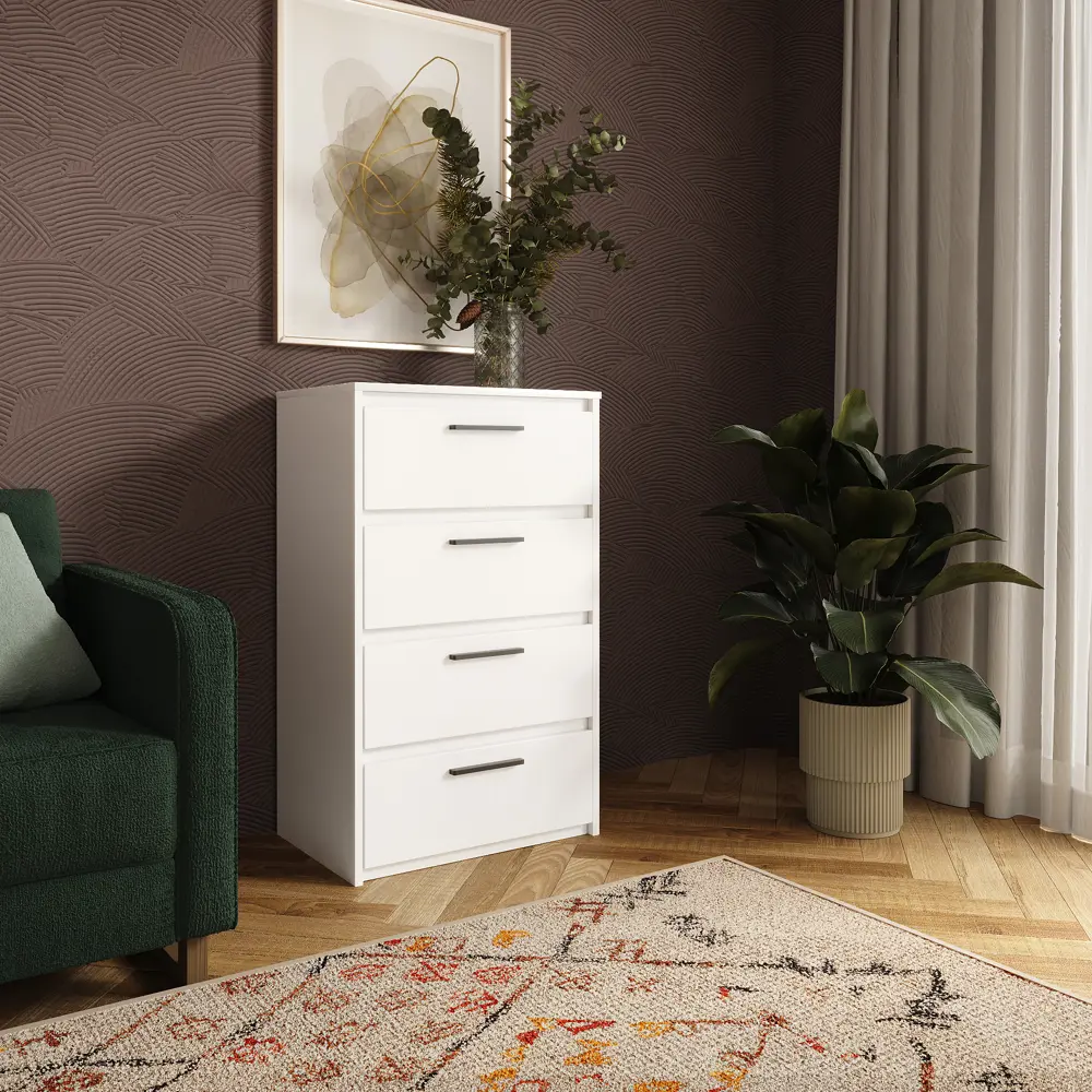 Комод ЛИОН белый с 4 ящиками - компактное хранение для спальни 89433652 Santreyd STLM-1581213