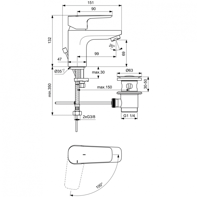 BC566AA Смеситель для раковины Ideal Standard CERAPLAN III SLIM  - Вид №4