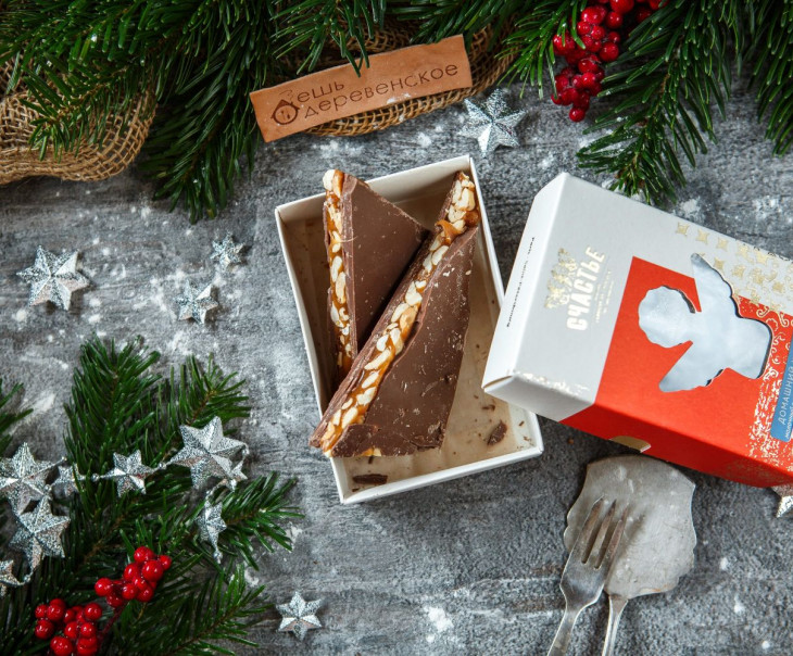 5642 Шоколад "Счастье" молочный с карамелью и арахисом Вкусляндия 