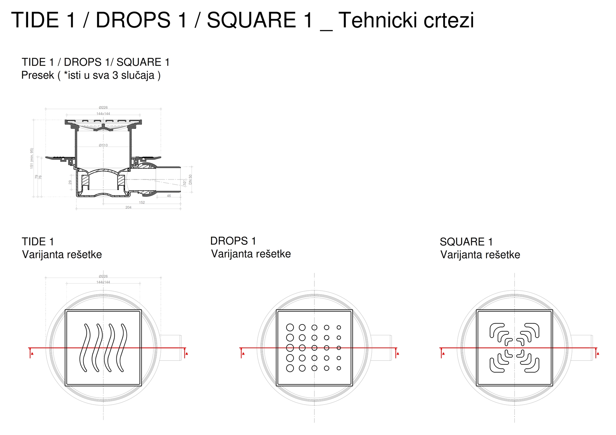 Точечный трап 150х150 мм CONFLUO STANDARD TIDE 1 13000001 PESTAN - Вид №2