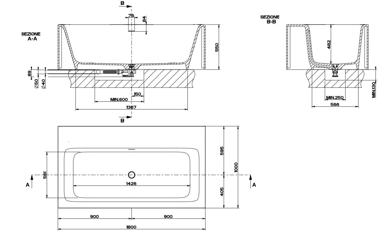 Прямоугольная ванна в центре комнаты из Cristalplant® Gessi прямоугольник ARCH-00124157 - Вид №5