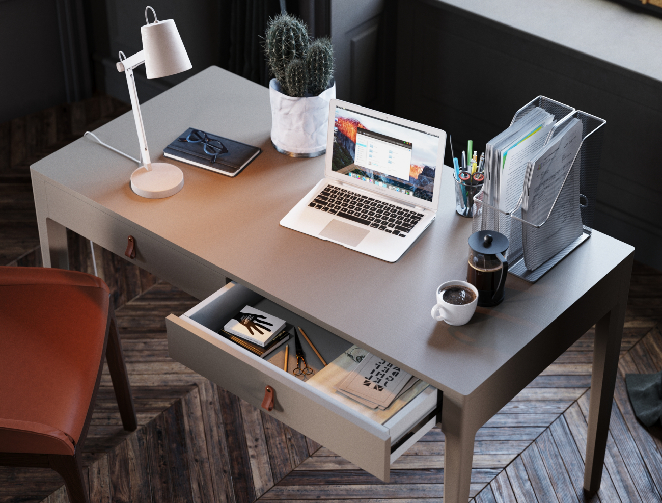 Письменный стол с ящиками бежево-серый Case THE IDEA  210617 Бежевый  - Вид №4