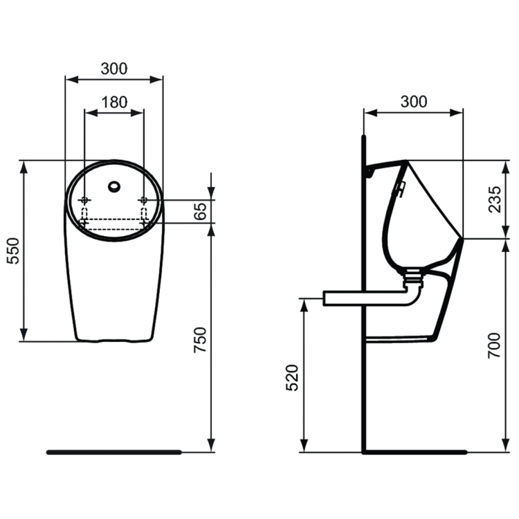 E189601 MIDI Waterless Безводный писсуар Ideal Standard SPHERO - Вид №5