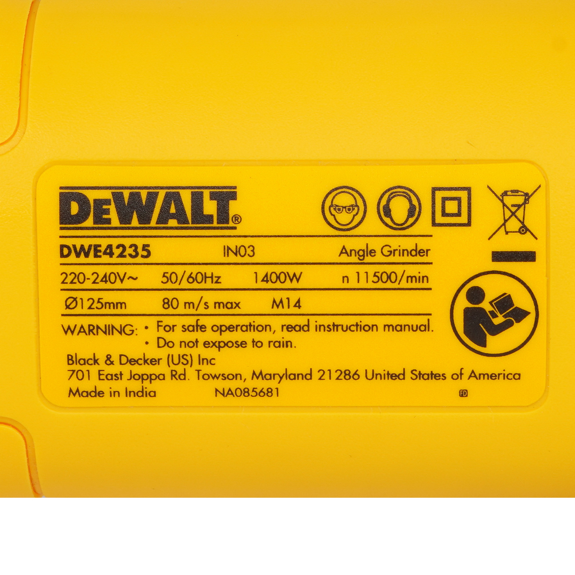 Углошлифовальная машина (УШМ) DeWalt DWE4235-IN 5496688 STDN-0034553 - Вид №4