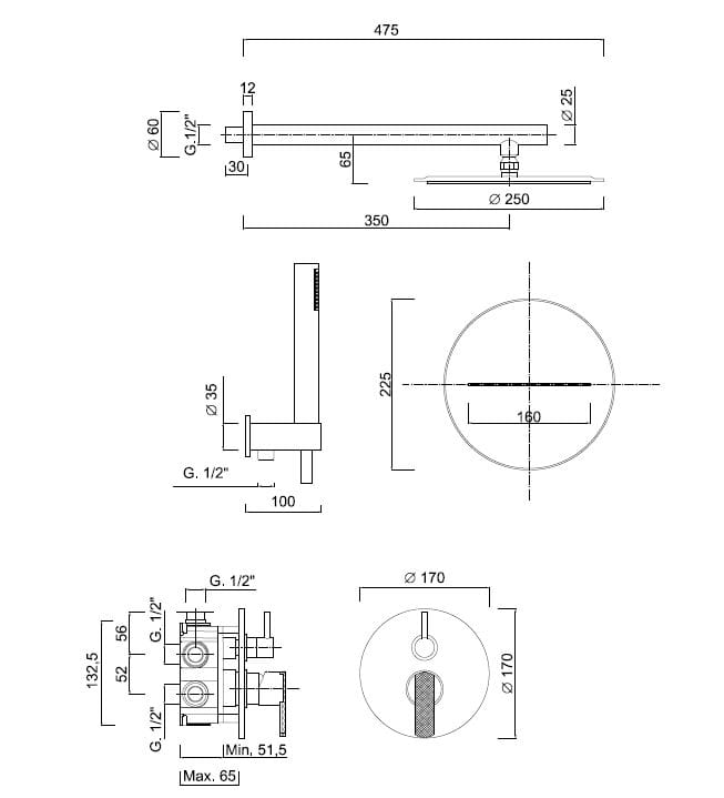 Встраиваемый смеситель для душа с душем Rubinetteria Giulini Surf Deluxe ARCH-00008331 - Вид №1