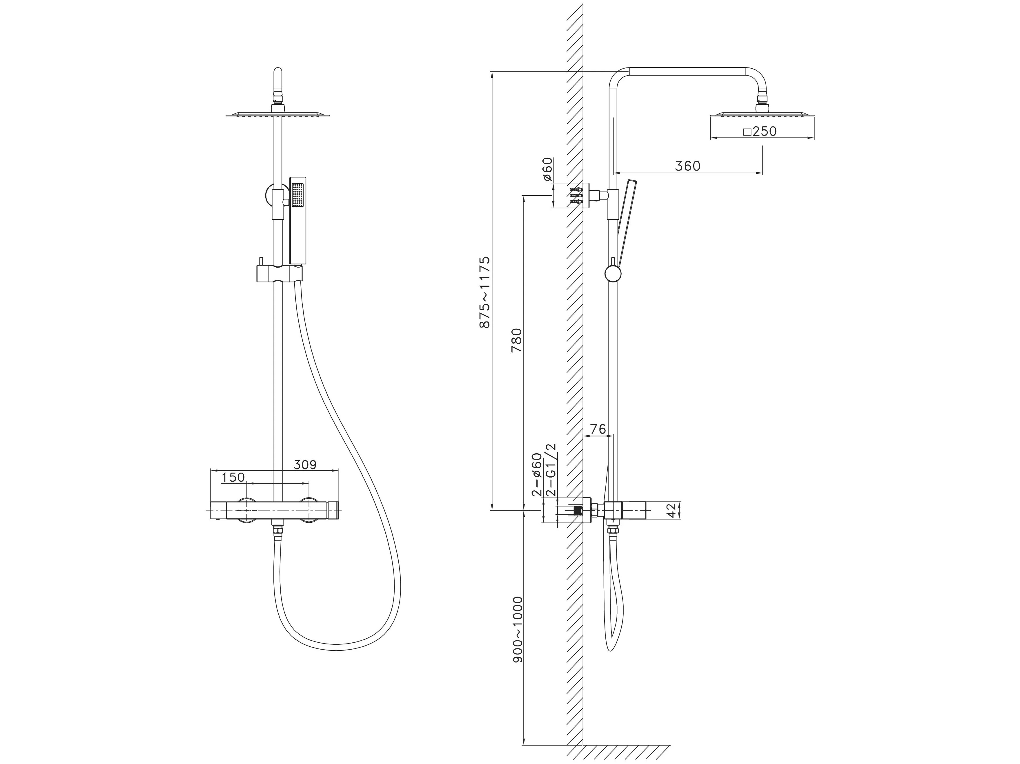 Настенная душевая колонка из нержавеющей стали с ручным душем TAMANACO NIADI ARCH-00103063 - Вид №4