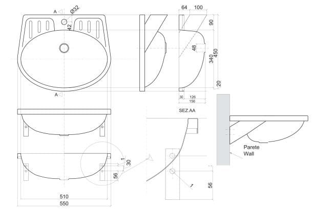 Одинарный овальный умывальник из нержавеющей стали Thermomat 2010 ARCH-00030357 - Вид №2